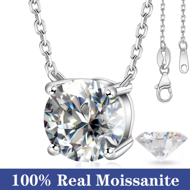 1CT~3CT Round Moissanite Pendant 925 Silver 18K Gold Plated Necklace Womens Gift