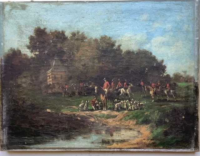 Mid 19th Century The departure of the Hunting with Hounds British Oil Painting
