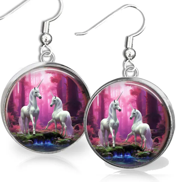 Unicorn Earrings Watercolor Art Print Unicorns At Play Mystical Magical Fantasy