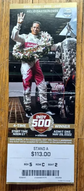 2022 Indianapolis Indy 500 Ticket Stub Helio Castroneves Marcus Ericsson Creased