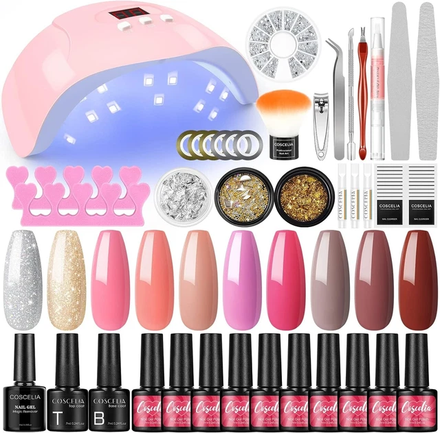 10pcs Gel Polishes Set Summer Fall Colors 36W Led Lamp Soak Off Base Top Coat Gl