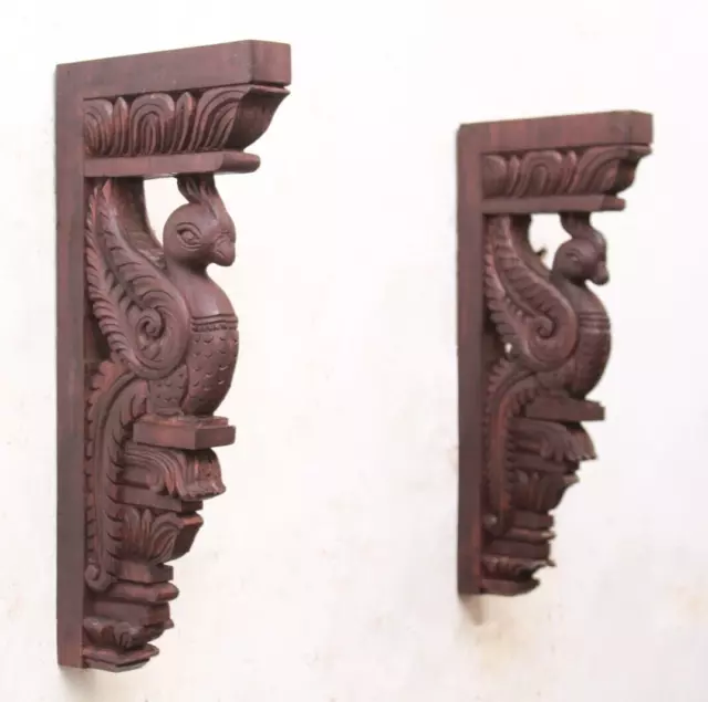 Bird Pair Statue Wooden Wall Bracket Peacock Corbel Vintage Home Garden Decor