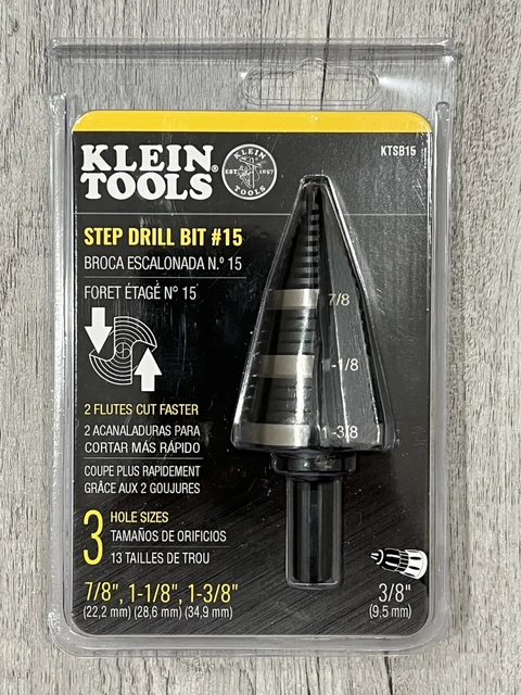 Klein Tools Step Drill Bit #15 Double Fluted 7/8 to 1-3/8-Inch # KTSB15