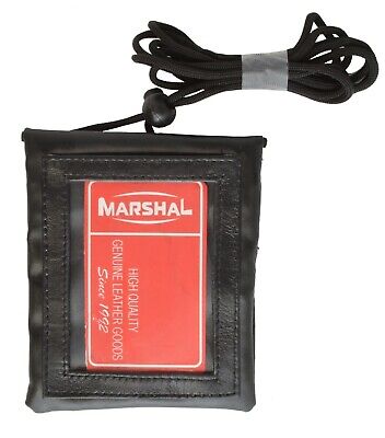 Genuine Leather I.D Card Badge Holder Wallet/2 Zipper Pouch Adjustable Strap 637