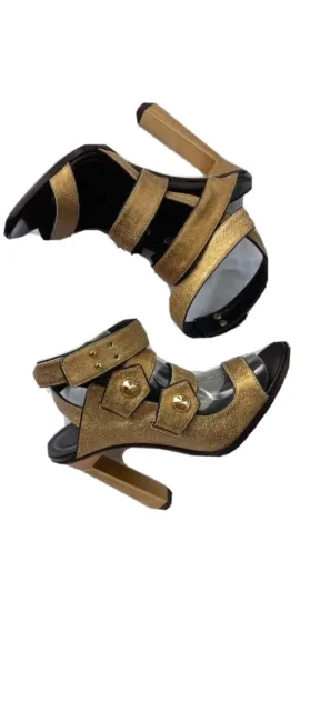 Derek Lam Shoes Sz 6.5 Gold Copper Leather Ankle Strap Italian Mad Pumps Heels B