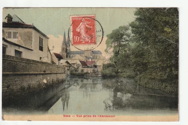 SEES - Orne - CPA 61 - Carte Toilée Couleur vue prise de l' Abreuvoir
