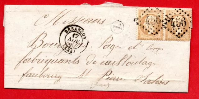 1868 Lettre Paire N°22 Besancon Doubs Or Lettre Z Auxon Dessus