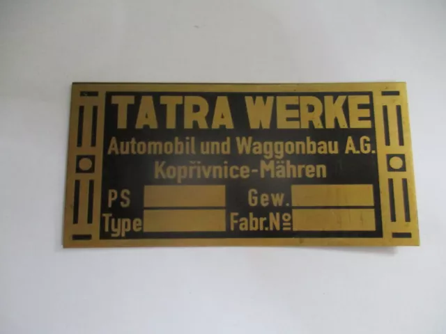 Typenschild Schild Tatra Werke Messing