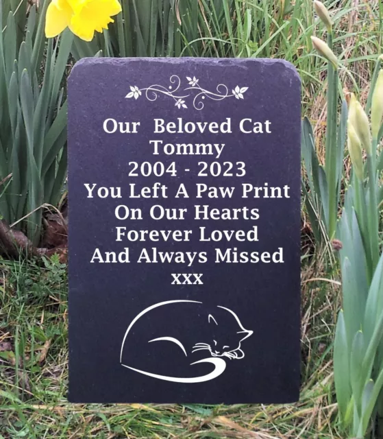 Natural Slate Pet Cat Led Memorial Grave Marker Headstone 3 Sizes Available FS1