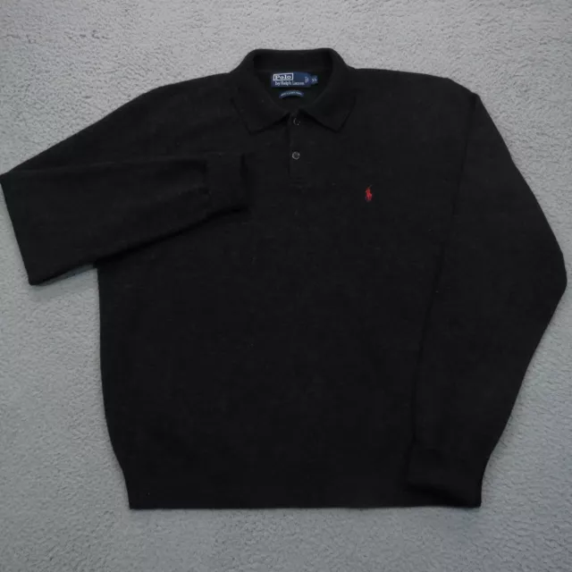 VTG Polo Ralph Lauren Sweater Adult Extra Large Charcoal Lambswool Collared Mens