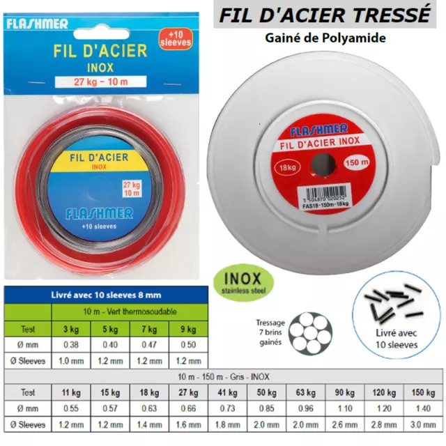 Fil d'acier tresse FLASHMER pour la peche /  Braided steel wire for fishing New