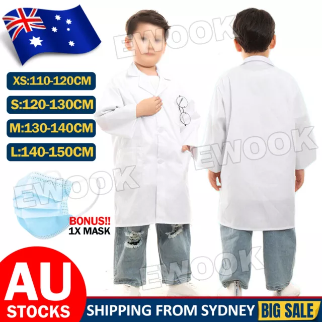 Kids Girls Boys White Lab Coat Doctors Scientist Children Book Week Costume