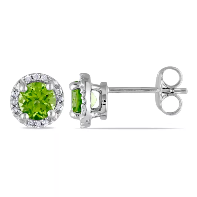 Amour Sterling Silver 1 1/8CT TGW Peridot and Diamond Accent Stud Earrings
