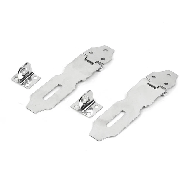 2 Set Cupboard Safety Padlock Door Latch Silver Tone Metal Hasp Staple Set 3.86"