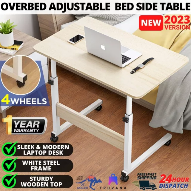 Overbed Height Adjustable Hospital Laptop Side Table Over Bed Desk With Wheels