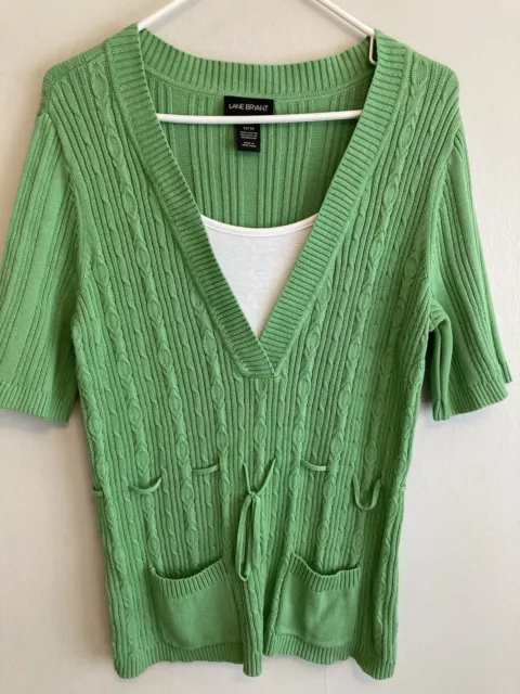 LANE BRYANT WOMEN'S Green Pullover Knit Short Sleeve Sweater Top Size ...