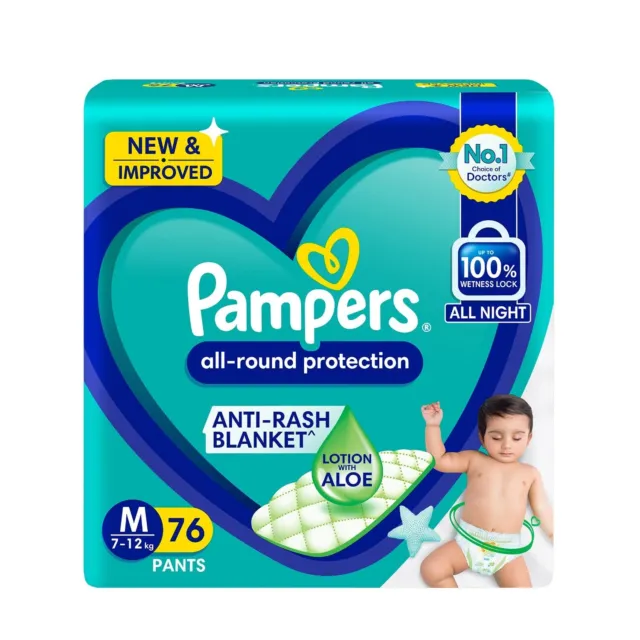 Pampers All round Protection Pants, Medium size baby diapers (7-12kg) 76 Count