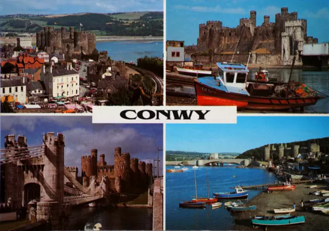 Bild Postkarte Conwy Castle Mittelalterlich ummauerte Stadt Aberconwy Abbey Gwynedd Wales