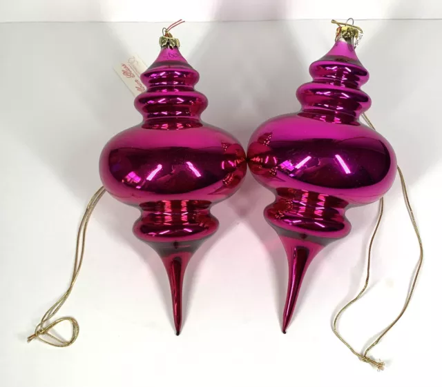 Dept 56 2 Pink Mercury Glass Pair Ornament Holiday 9" Teardrop Finial Handblown