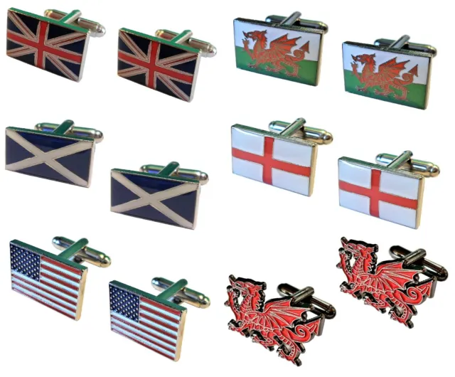 GB Great Britain Scotland England & Wales Flag Dragon USA Metal Cufflinks NEW
