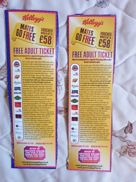 2 X KELLOGG S Adults Go Free Alton Towers Legoland Thrope Park Chessington 4.79 PicClick UK
