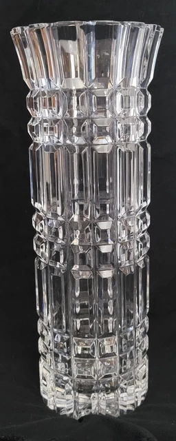Vintage GORGEOUS 24% Lead Crystal Glass Vase clear heavy 12 3/4" tall flared EXC