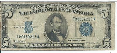$5 Mule Silver Certificate 1934A F-A Block Fine Blue Seal  931 # F00169213A