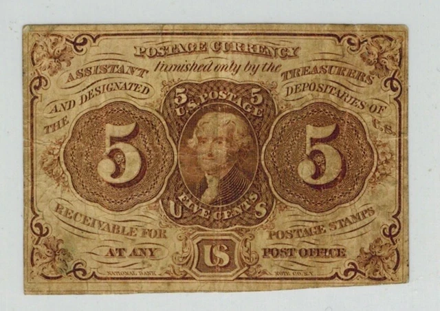 1863 FRACTIONAL CURRENCY First Issue 5c Fr1230 Straight Edges w/ABNCo Monogram