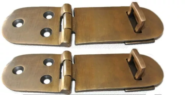 2 small box catch hasp latch old style solid brass DOOR heavy rectangle 4" B