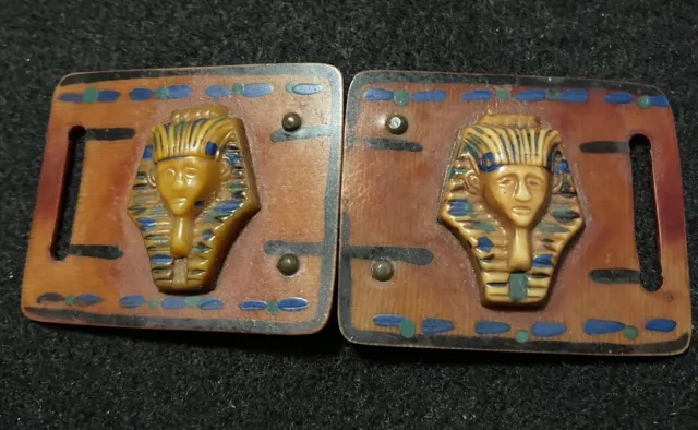 Antique Egyptian Revival Celluloid Art Deco Belt Buckle Rare Piece