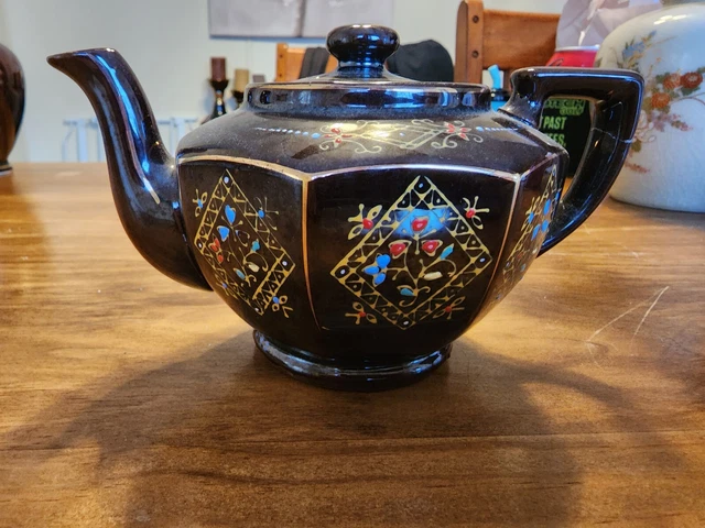 Vintage Teapot Made In Japan Ceramic Brown With Floral Glazed Hand Painted Small
