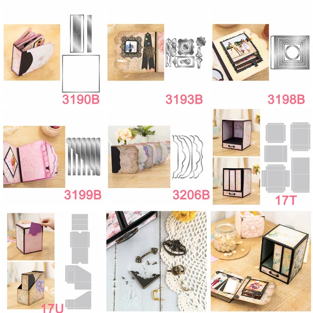 Mini Memories Box Cutting Dies with Plastic Stencil Diy Scrapbooking Cardstock
