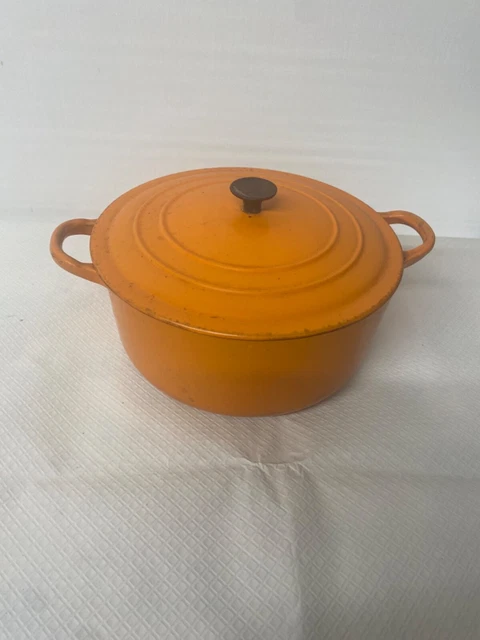 Ancien Grande Cocotte LE CREUSET France Fonte Emaillée Orange Vintage
