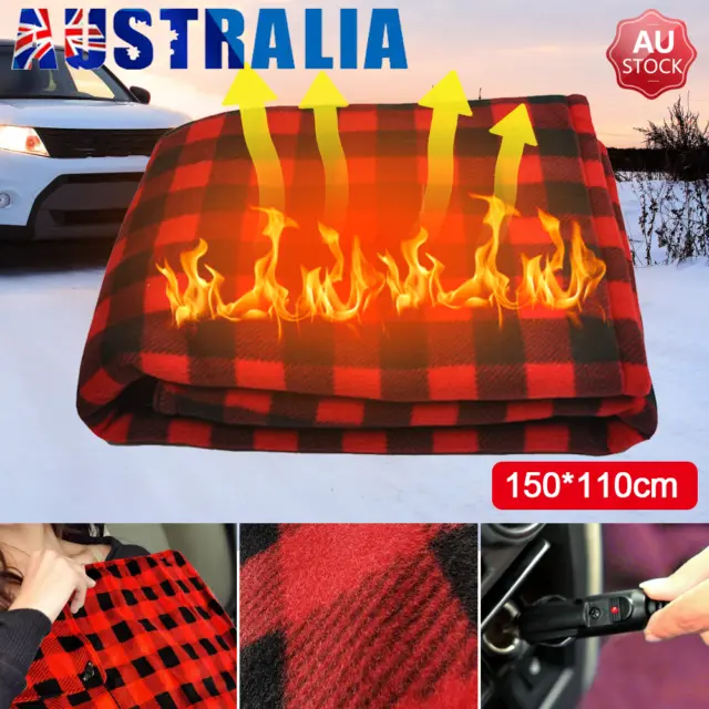 Car Heated Blanket 12V Electric Fleece Travel Camping Throw Fast Heating