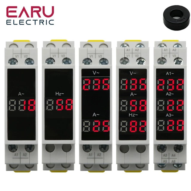 Digital Din Rail Modular Voltmeter Ammeter LED Indicator 18mm 80-500V 220V 380V