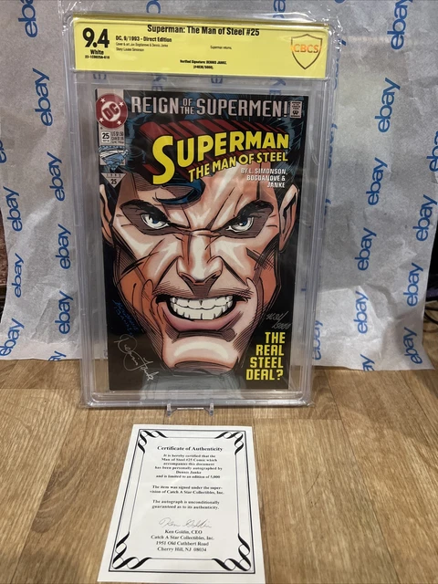 Superman Man of Steel 25 D.C 1993 Cbcs Not Cgc 9.4 Comic Signed Yellow Janke Coa