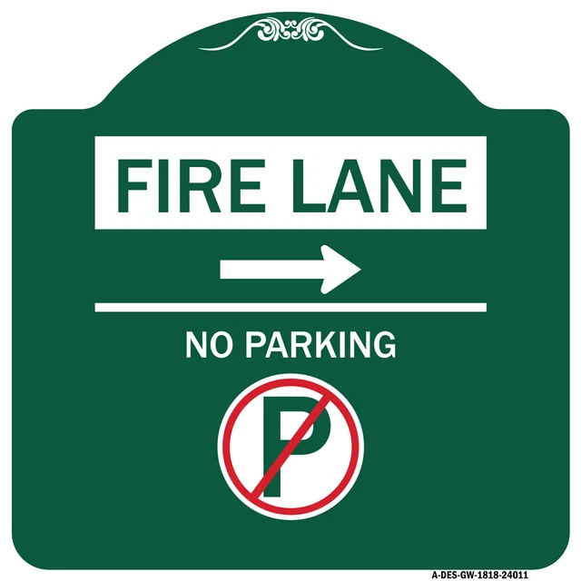 Designer Series Fire Lane - No Parking (With No Parking Symbol and Right Arrow)