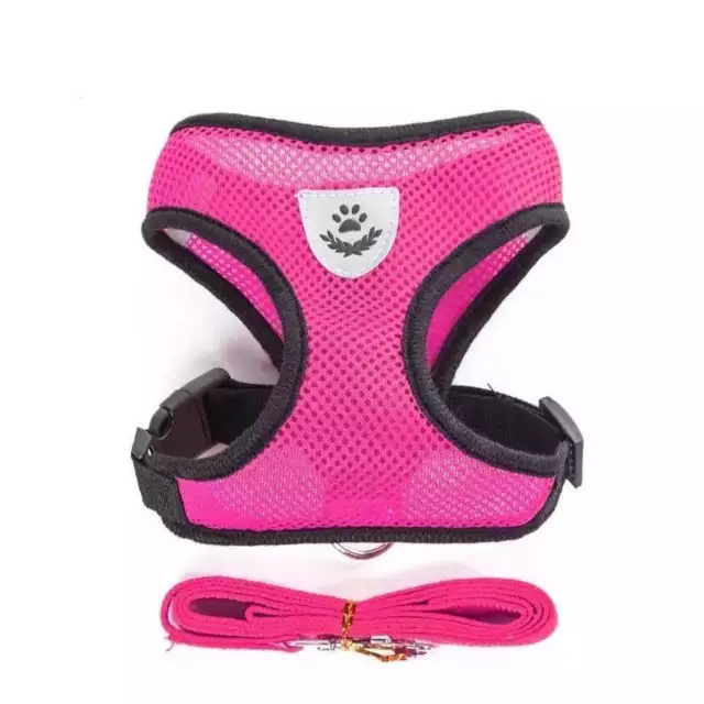 Dog Cat Puppy Harness + Lead set Mesh Vest Reflective Adjustable Size L Pink