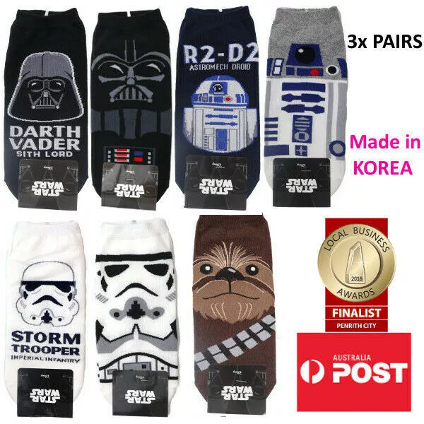 Men's Star Wars Ankle Socks Darth Vader,Stormtrooper,R2D2 3 PAIRS MADE IN KOREA