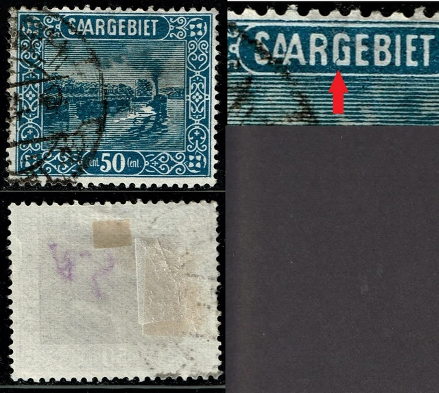 Saargebiet 1922 Mi.-Nr. 92 III PF Plattenfehler gestempelt, Zahnfehler. 