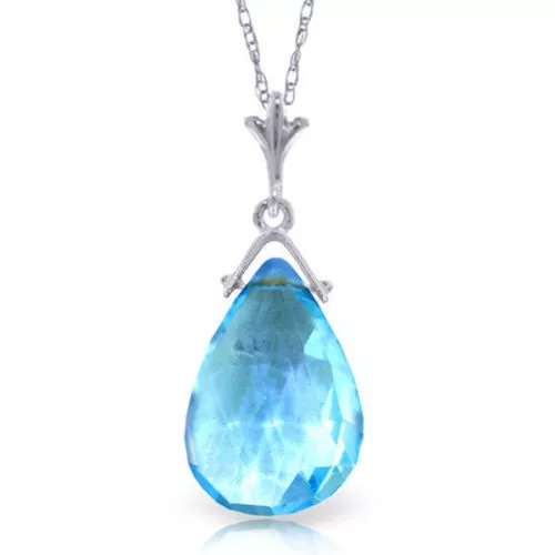 GENUINE BLUE TOPAZ Briolette Gemstone Solitaire Pendant Necklace 14K ...