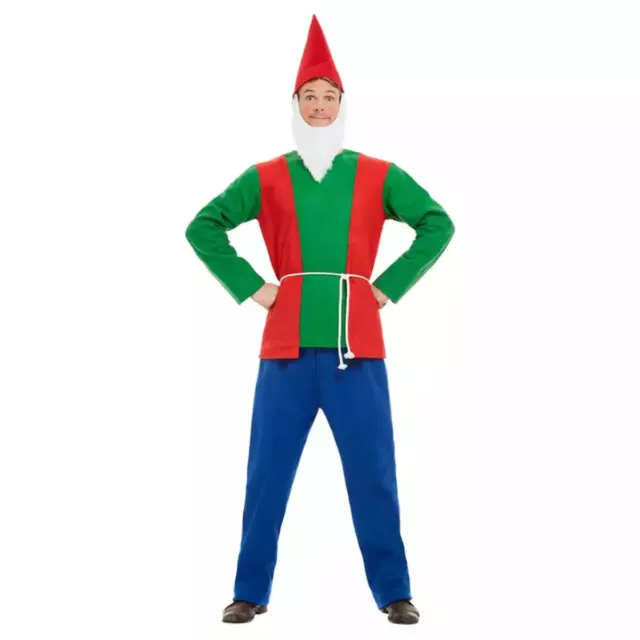 Men Elf Gnome Adult Costume Troll Elves Christmas Santa Help Hat Beard Top Pant