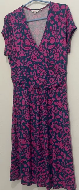 Boden Women’s Lola Wrap Jersey Dress Blue Pink Floral Print Size US 12R  UL16R