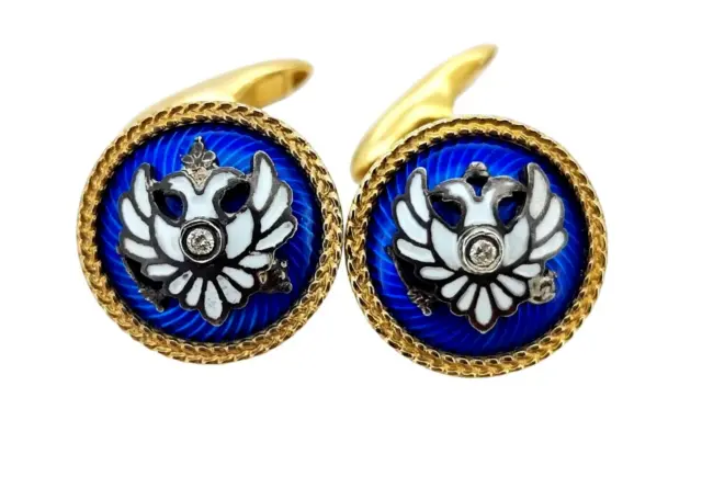 FABERGE Antique Imperial RUSSIAN Enamel Cufflinks with Diamonds,88 silver