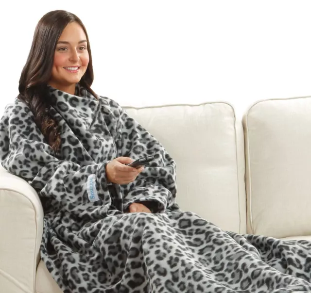 Graue Leopard Vliesdecke mit Ärmeln Snuggy Snuggie warm Weihnachtsgeschenk