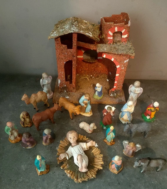 Santons Devineau – Crèche Taille N°1 – 20 Cm – Bois Et Carton – Vintage France