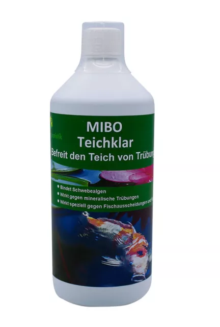 (14,90€/L)MIBO Teichklar 1 Liter Teichklärer gegen trübes und grünes Teichwasser