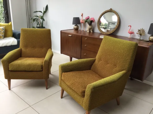 Pair of  retro mid century armchairs original fabric 60's/70's  design.