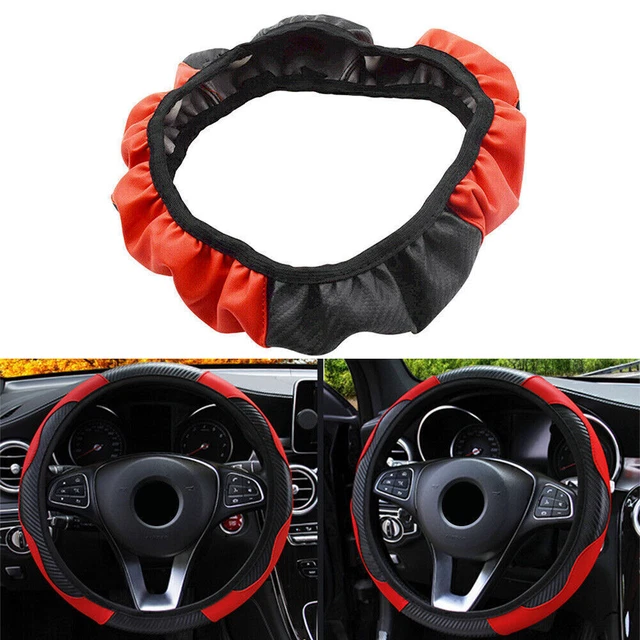1 Pcs Black Red Universal Microfiber Leather Car SUV Steering Wheel Cover 15"