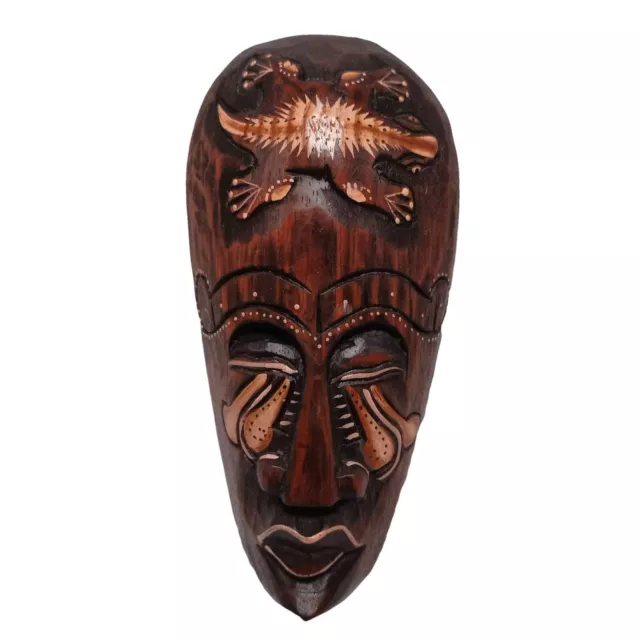 Lizard Wood Mask Folk Art Wall Hanging African Tribal Hand Carved Safari Tiki